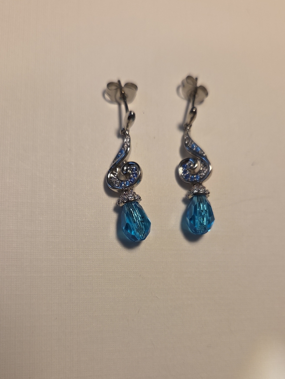 Silver-Tone Blue Crystal Drop Earrings - Elegant Women's Jewelry